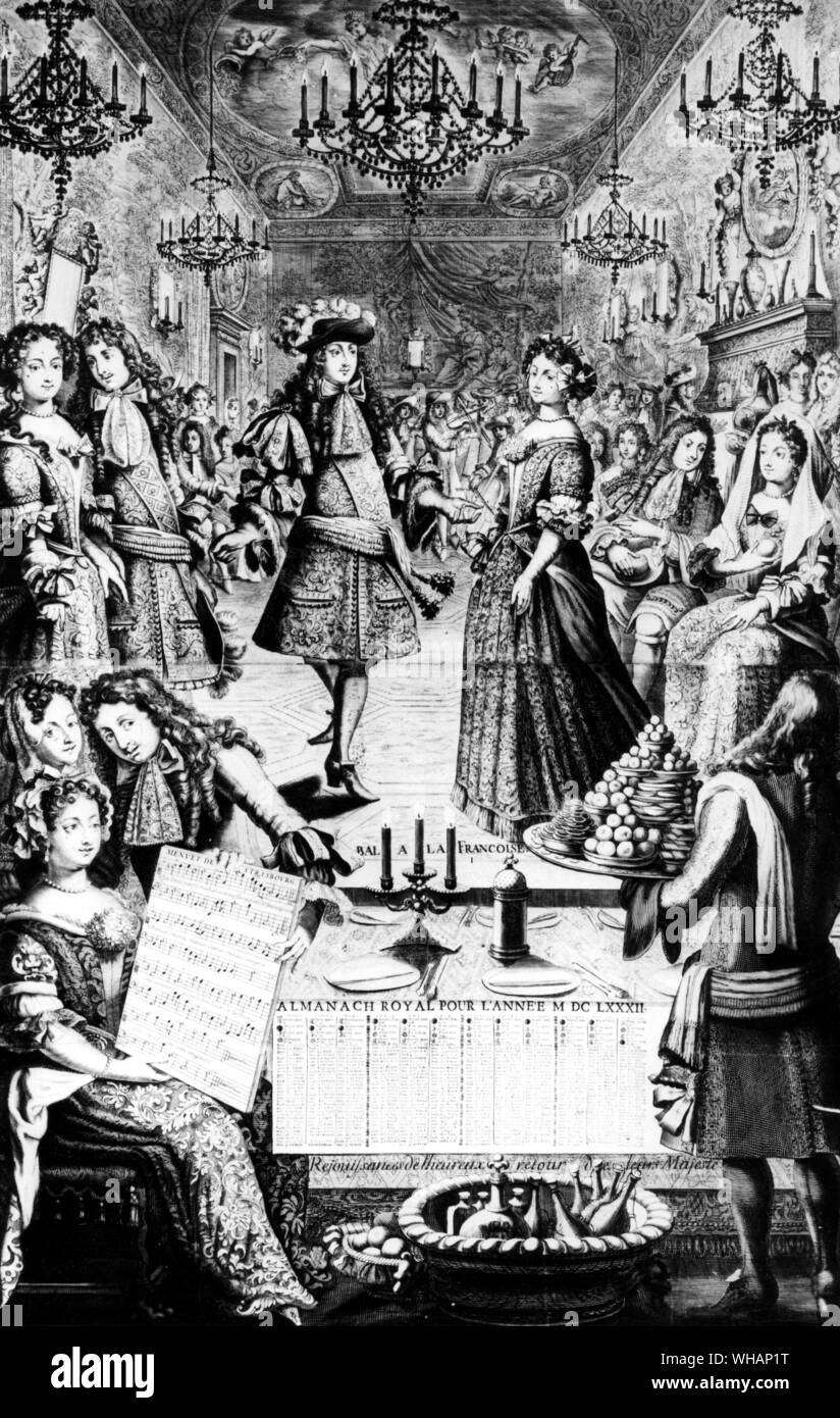 Bal a la francaise. Gravur von P Landry für die Königliche Almanach von 1682. Stockfoto