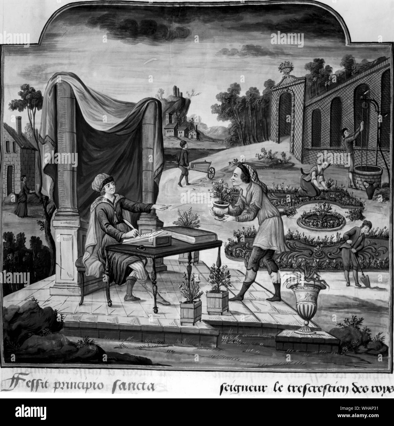 Abhandlung von Piero de Crescenzi. Piero de' Crescenzi des Liber ruralium commodorum, das wichtigste mittelalterliche Abhandlung über die Landwirtschaft. Stockfoto