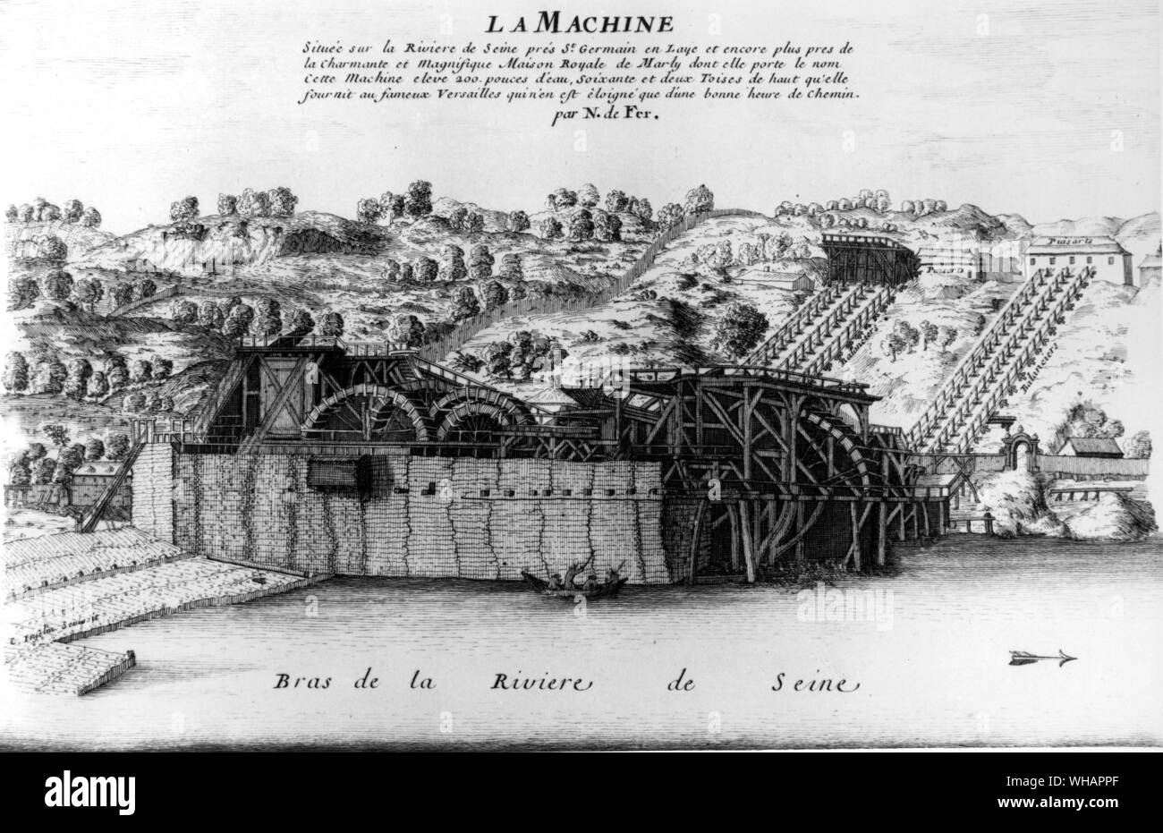 Auf der Seine in der Nähe von Versailles. In der Nähe liegt der Weiler von Marly-la-Maschine, wo im Jahre 1682 eine große hydraulische Motor, die Maschine de Marly, gebaut wurde der Brunnen von Versailles zu liefern. Eines der Wunder der Welt betrachtet, der Motor war im Einsatz, bis 1804. . In der Nähe von St Germain en Laye Stockfoto