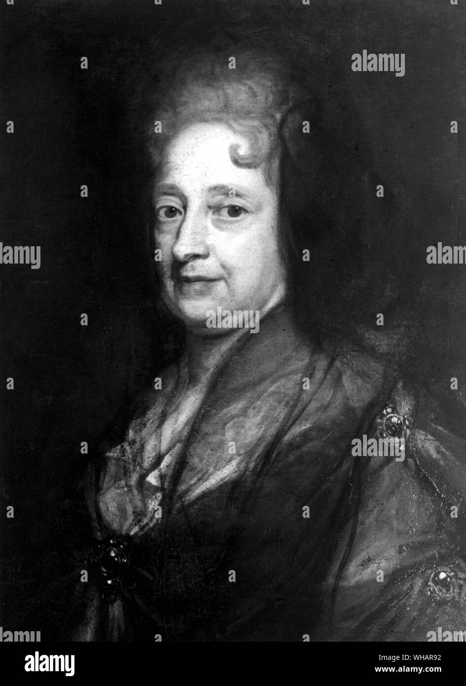 Princess Sophia, kurfürstin von Hannover (1630-1714). Tochter Elisabeth von Böhmen. Patron von Leibniz. Die Mutter der Sophie-Charlotte. . Zwölftes Kind von Friedrich V., Pfalzgraf bei Rhein und König von Böhmen, und Elisabeth, die Tochter von James I von England. Sie heiratete den Kurfürsten von Hannover im Jahre 1658. 1698 verwitwet, sie wurde in der Folge auf den englischen Thron im Jahre 1701 anerkannt, und wenn Queen Anne starb ohne Problem in 1714, ihr Sohn George I der hannoverschen Dynastie.. . Stockfoto