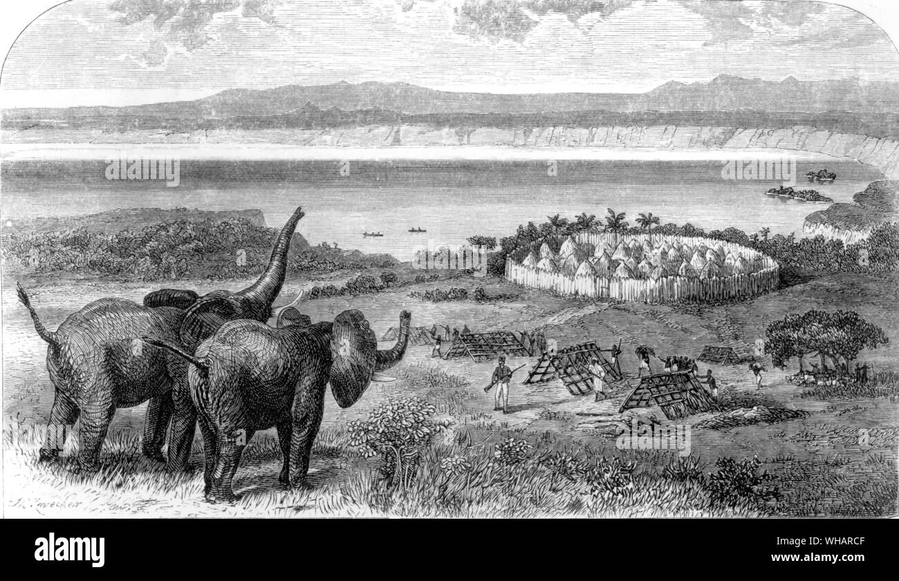 Das Dorf am See Liemba. Tanganyika. Die letzten Zeitschriften von David Livingstone. 1860s-70s Stockfoto