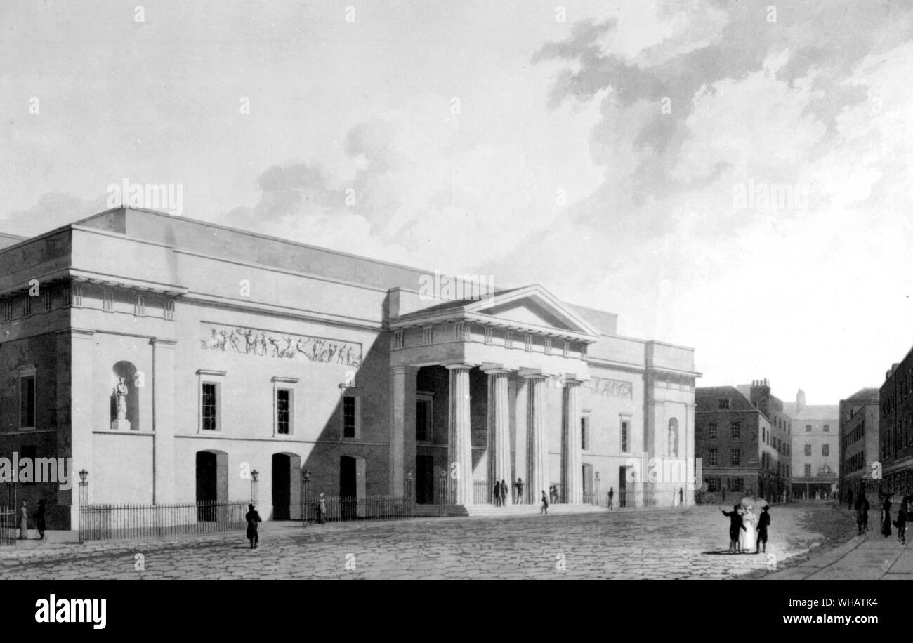 Neue Theatre Royal, östlich vor, wieder aufgebaut, die nach dem 1. 1809. Covent Garden London. . Stockfoto