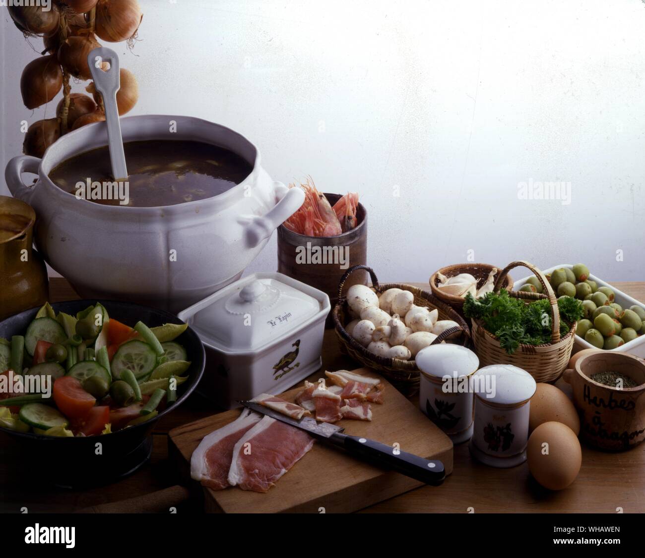 Französische Rezepte. . Inhalt Seite für Suppen und Vorspeisen. Stockfoto