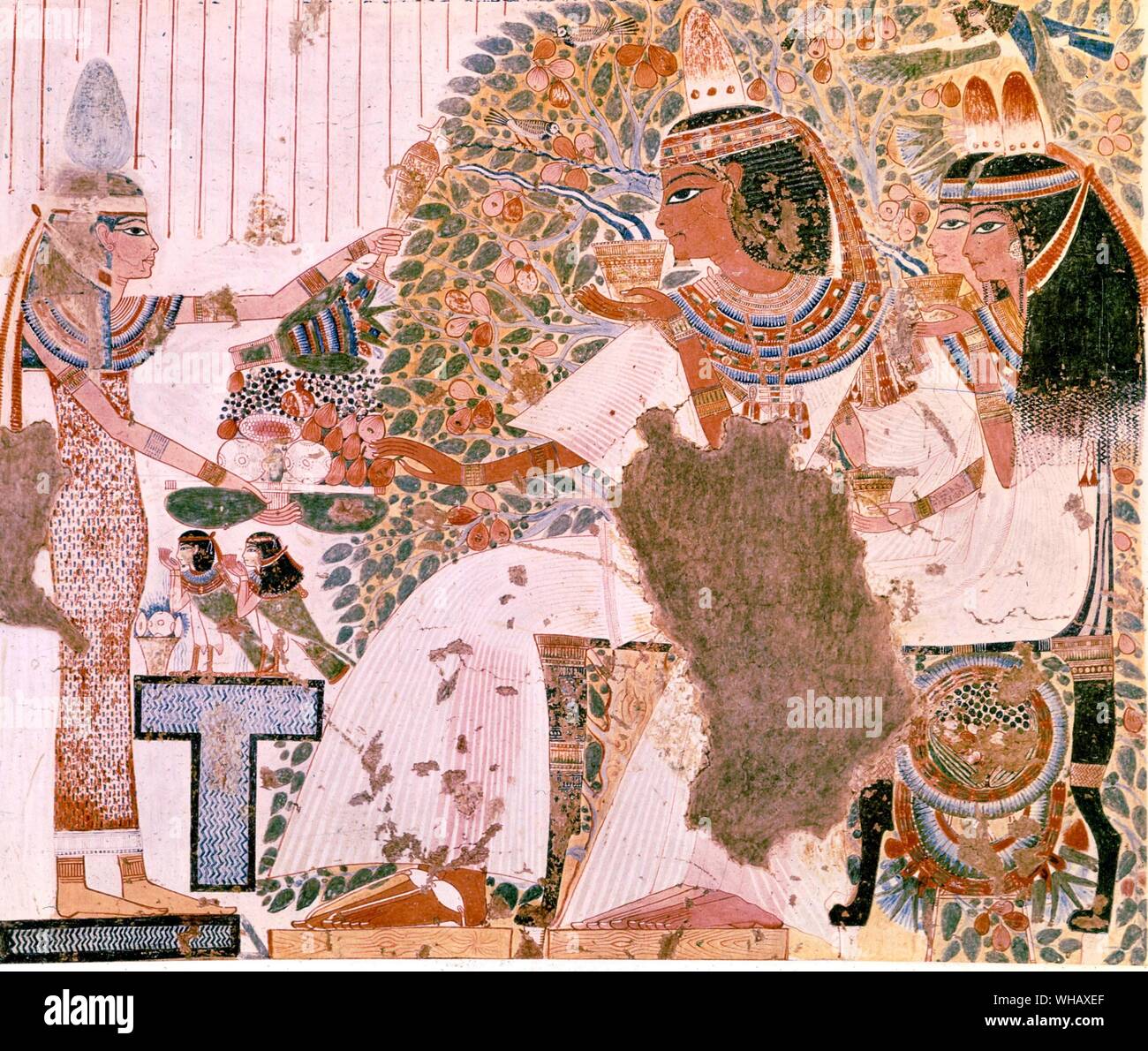 Kopie von Mann und Frau unter Maulbeerfeigenbaum. Grab von Usechet, 19. Dynastie. Stockfoto