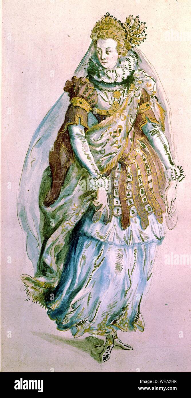 Eine Dame)(Maske) 1610 Kostüme von Inigo Jones (1573-1652). Shakespeare von Anthony Burgess, Seite 200. Stockfoto