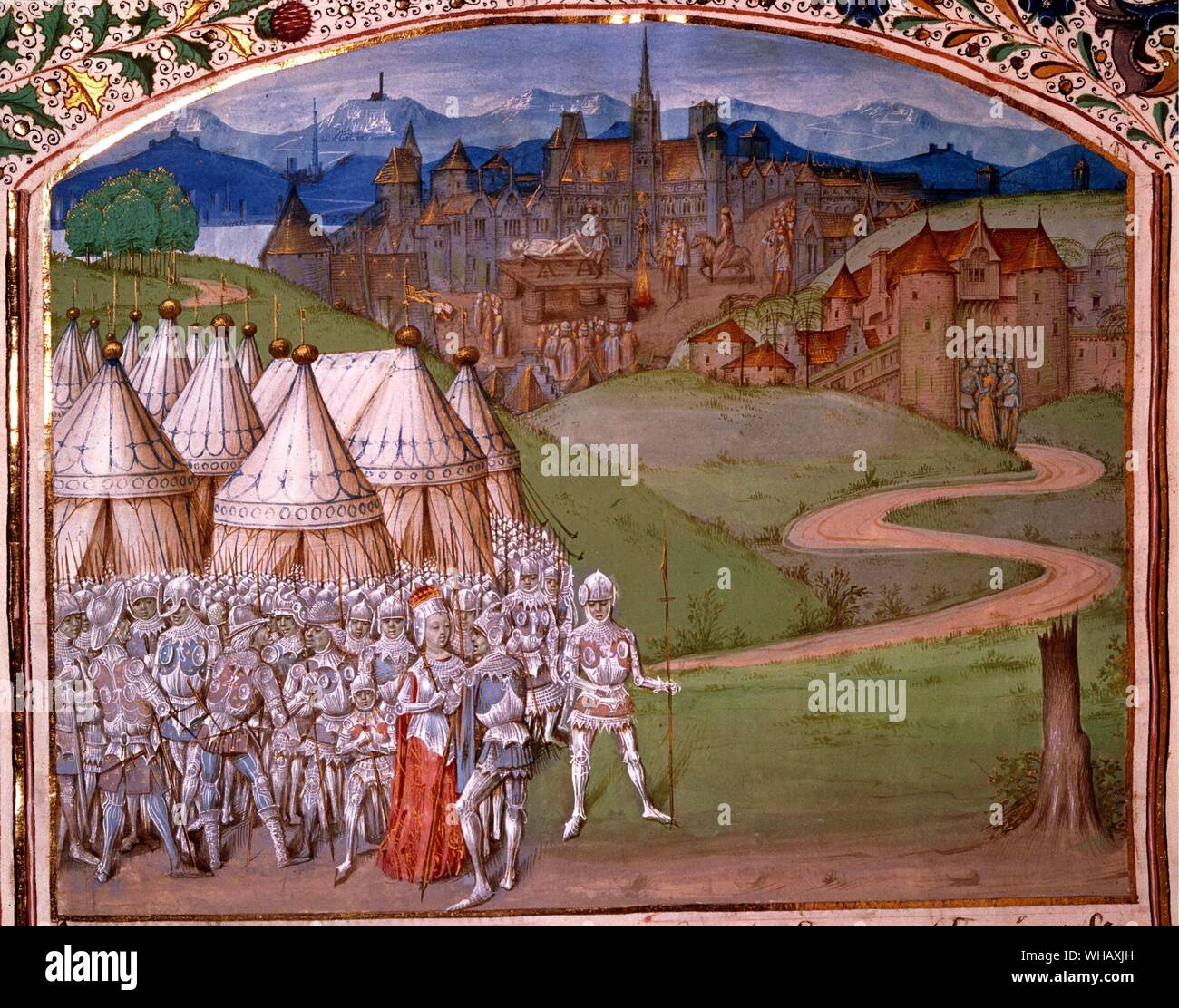 Isabella von Frankreich (c.1295-1358) mit Truppen in Hereford, aus dem 14. Jahrhundert. Stockfoto