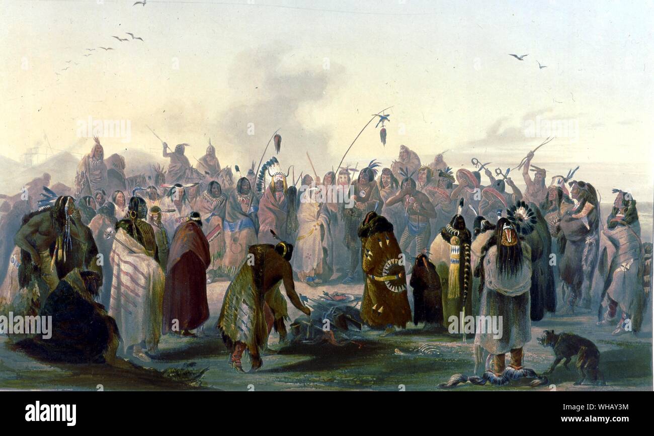 USA Kopfhaut Tanz der Minatarres 1840 Stockfoto