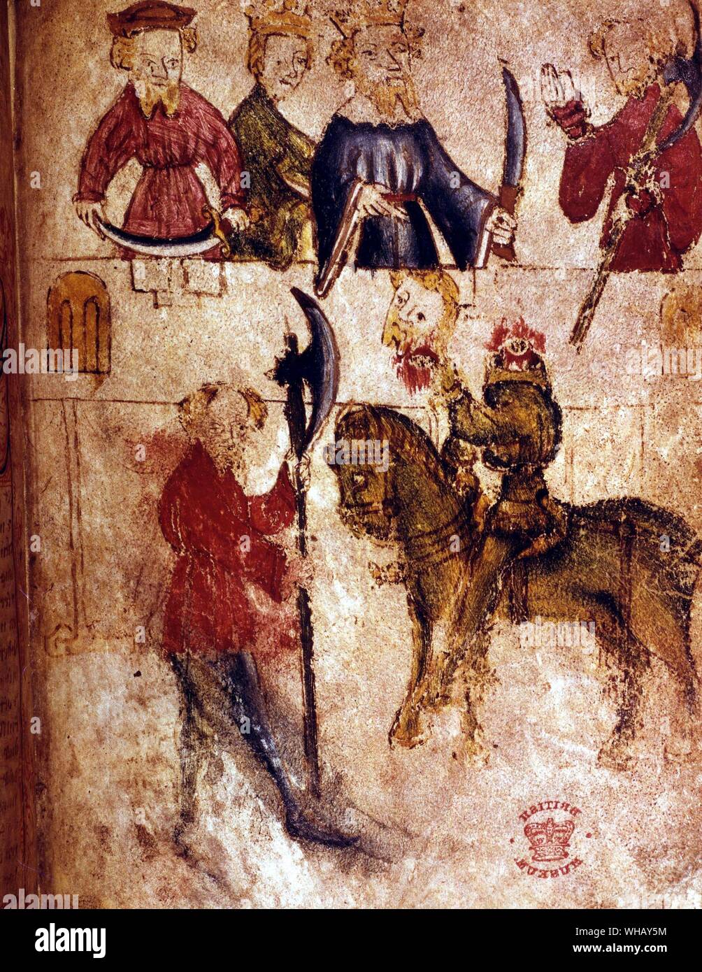 Sir Bertilak enthauptet von Sir Gawaine von Sir Gawaine und Der Grüne Ritter. King Arthur, Seite 128.. Sir Gawain und der Grüne Ritter ist ein Ende des 14. Jahrhunderts metrische Romanze. Der Kern der Geschichte ist die abgetrennten Kopf Thema, zentral in der keltischen Mythologie, aber auch durch die Ereignisse der Zeit, wie der schwarze Tod infuenced ist.. Stockfoto
