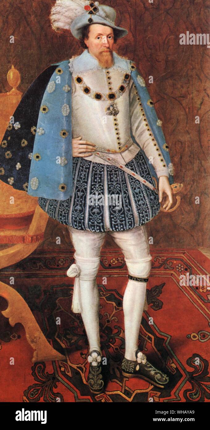 James VI. von Schottland (1567-1625) und ich von Großbritannien England und Irland (1603-25). Sohn der Maria, Königin der Schotten. Der Löwe im Norden - eine persönliche Sicht der schottischen Geschichte von John Prebble, Seite 168. Stockfoto