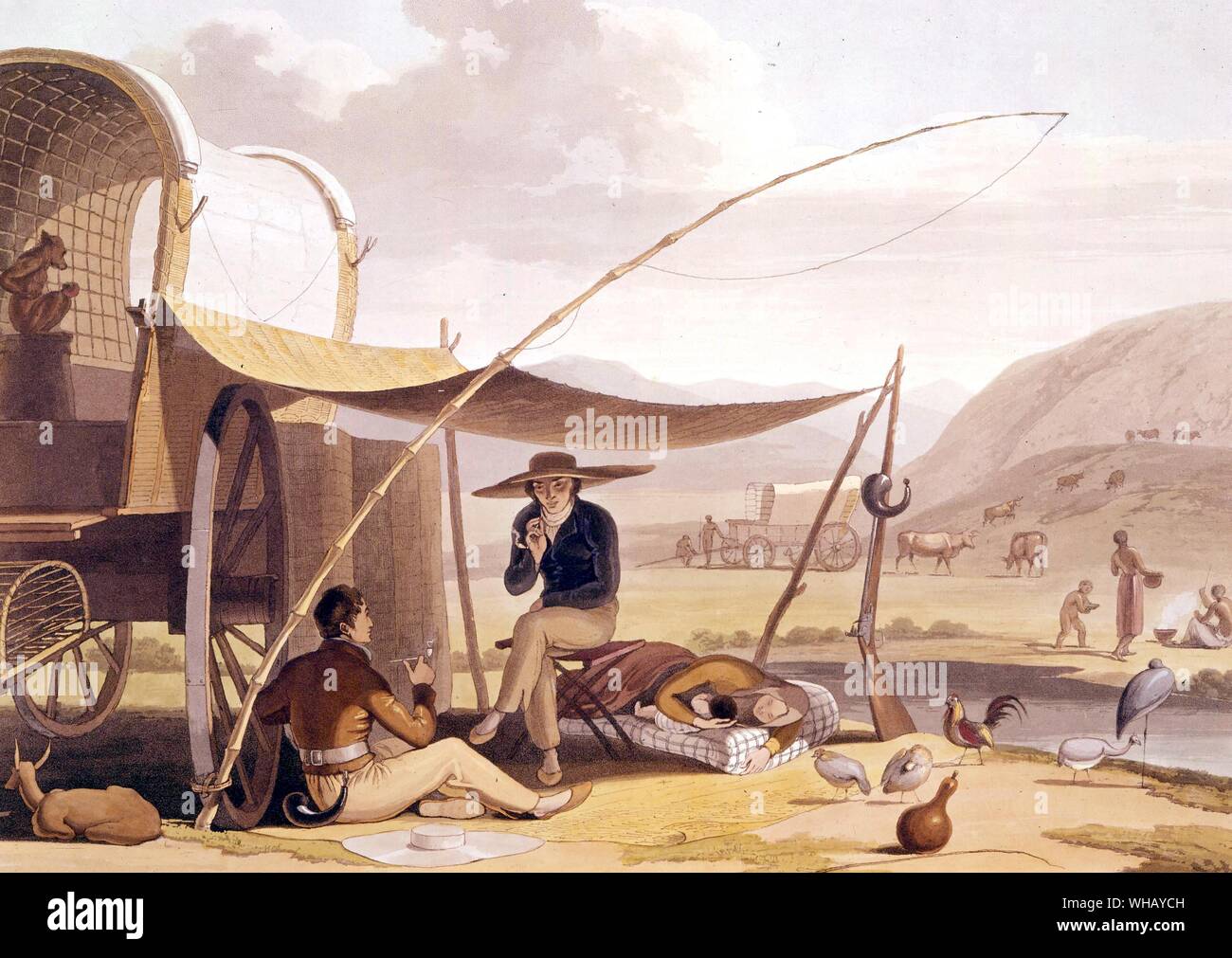 Boers Ausruhen nach einem Tag Trek. Boer ist der Afrikanischen (und niederländische) Wort für Bauer. Wenn Sie in einen historischen Kontext verwendet, kann es zu einem Bewohner der Boer Republiken. Die African Adventure - eine Geschichte von Afrikas Entdecker von Timothy Severin, Seite 146. Stockfoto