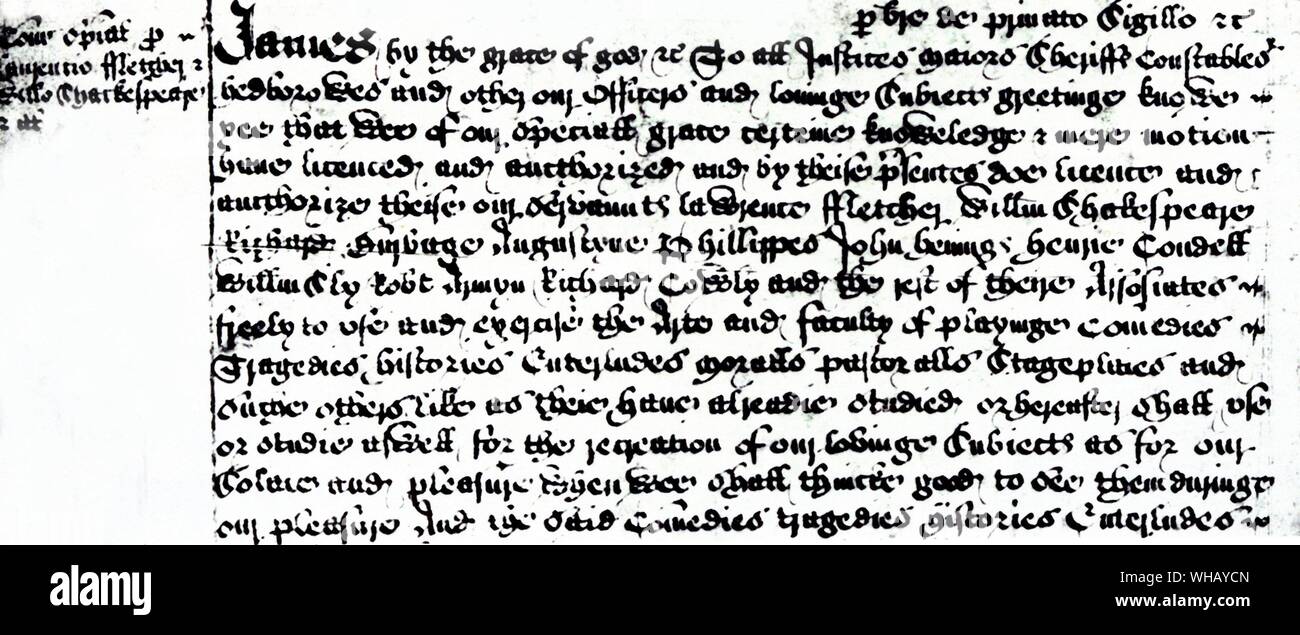 Über den Beitritt von James I, Shakespeare Company verwandelt aus der Kammerherr Männer zu King's Männer Stockfoto