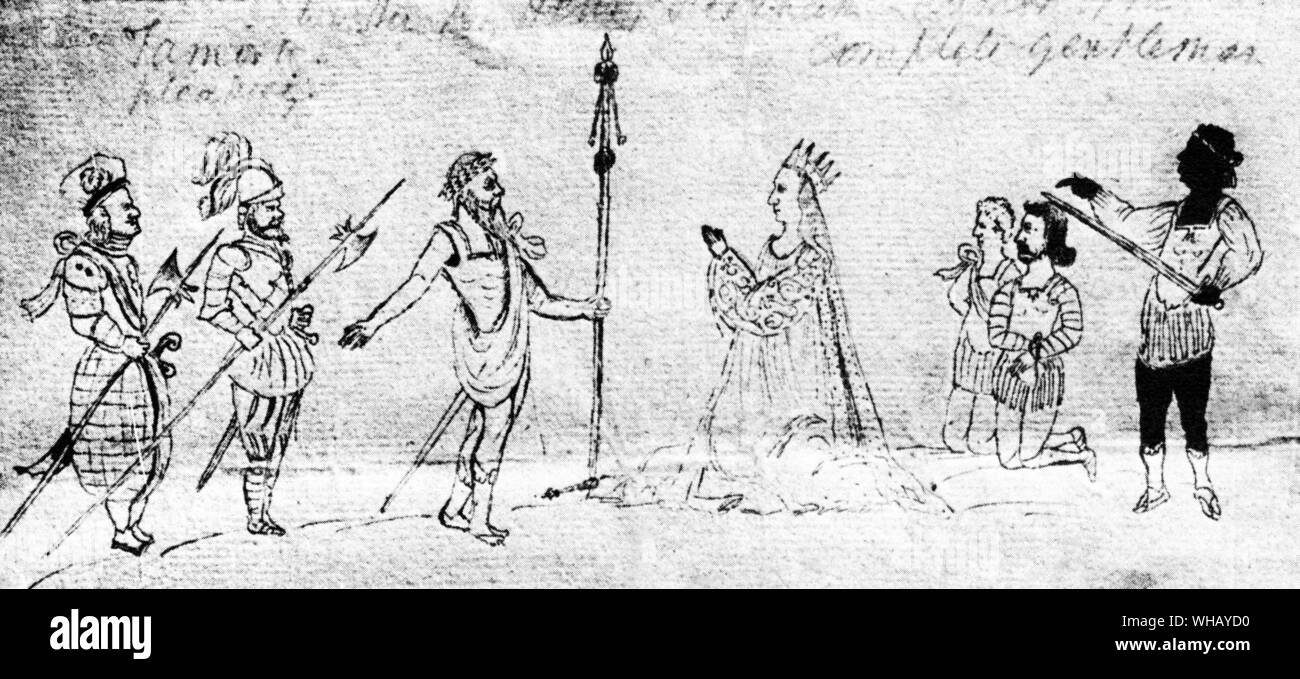 In diesem modernen Abbildung: Titus Andronicus, Königin Tamora plädiert Equably für das Leben ihrer Söhne. Stockfoto