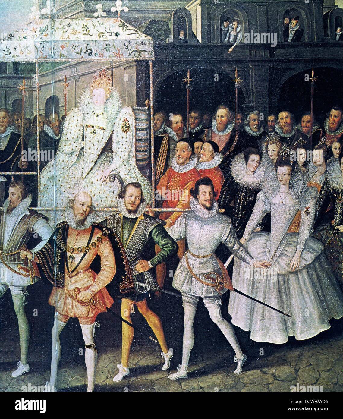 Queen Elizabeth I in einer Prozession im Alter von über 67. Stockfoto