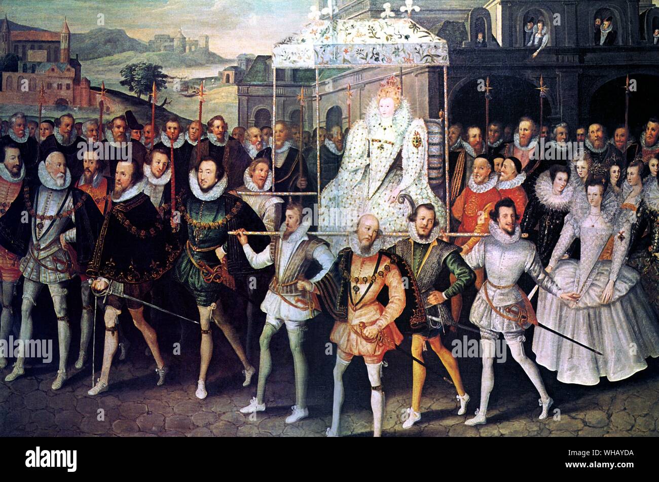 Queen Elizabeth I in einer Prozession im Alter von über 67. Stockfoto