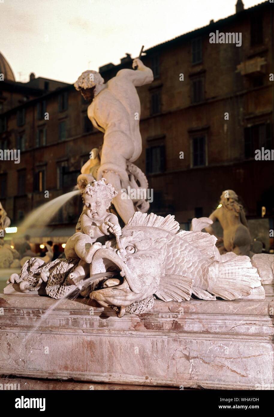 Die Gewässer von Rom durch H. v. Morton. Die Neptun Gruppe aus dem Norden der Brunnen auf der Piazza Navona, Rom. . Stockfoto