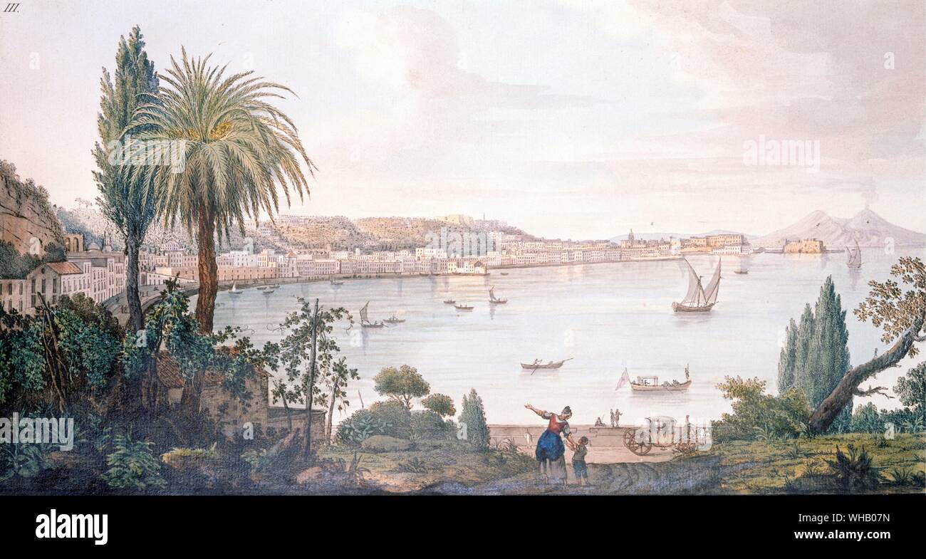 Blick auf die Bucht von Neapel und den Vesuv, Tafel III von Sir William Hamilton's 'Campi Phlegraeiae" (Nachtrag), 1779. Artist English School, (18. Jahrhundert). Private Sammlung. Stockfoto