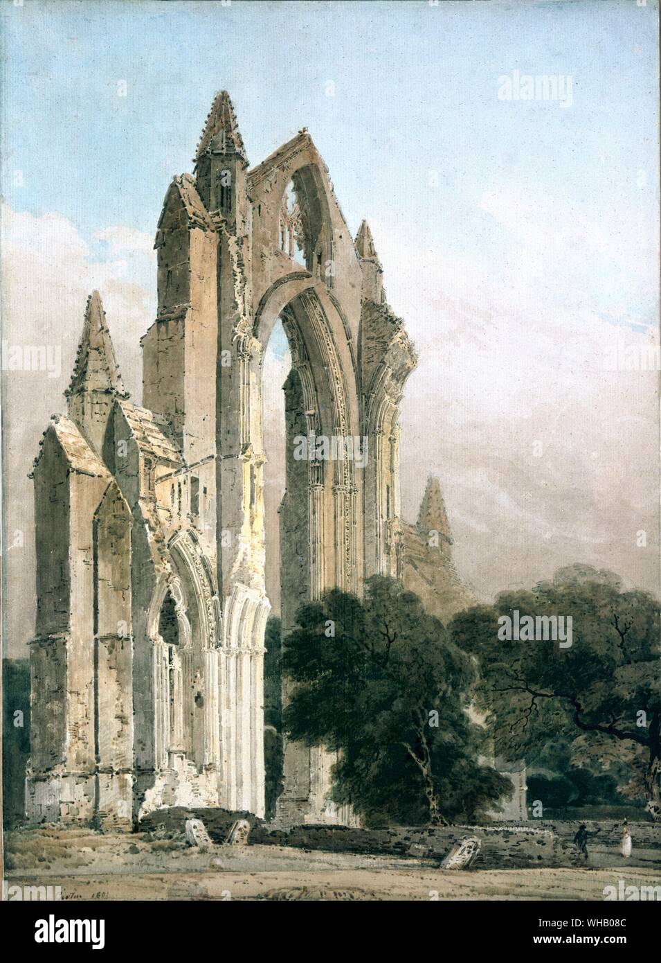 Guisborough Priorat - 1801. von Thomas Girtin. National Gallery von Schottland. Guisborough Priorat wurde von Robert de Brus im Jahre 1119 gegründet und war die Heimat Augustiner Mönche. Die große Kirche wurde nach der Reformation demoliert, aber eine sehr grosse Giebelwand noch steht. Dieses Foto zeigt alle der Überreste des Priorat. Das Ende der großen Kirche wurde als Torheit von den folgenden Generationen aufbewahrt. Es gibt Hinweise auf eine frühere Nutzung dieser Website. In der Ausgrabung von 1985, die Überreste der Sächsischen Gebäude wurden unter welchen der Priory Links gefunden wird.. Thomas Girtin (18. Februar 1775 - 9. November 1802), war ein Stockfoto
