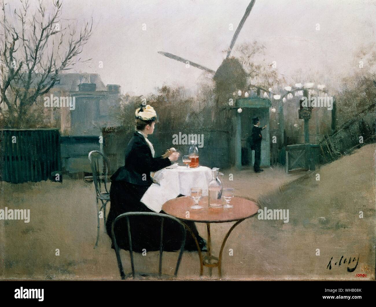 Paris Landschaft. von Roman Casas. im Museu d'Art Modern, Barcelona, Spanien. Ramon Casas i Carbó (4. Januar 1866 und dem 29. Februar 1932) war ein Katalanischer/spanischen Künstler. Leben durch eine turbulente Zeit in der Geschichte von Spanien und seine Heimat Barcelona, er war als Porträtist bekannt, Skizzieren und Malen die geistigen, wirtschaftlichen und politischen Elite von Barcelona, Paris, Madrid, und darüber hinaus war er auch für seine Gemälde von massenszenen aus dem Publikum an einem stierkampf der Assembly für eine Ausführung zu Randalierer in den Straßen von Barcelona bis hin bekannt. Auch ein Graphic Designer, seine Plakate und Stockfoto