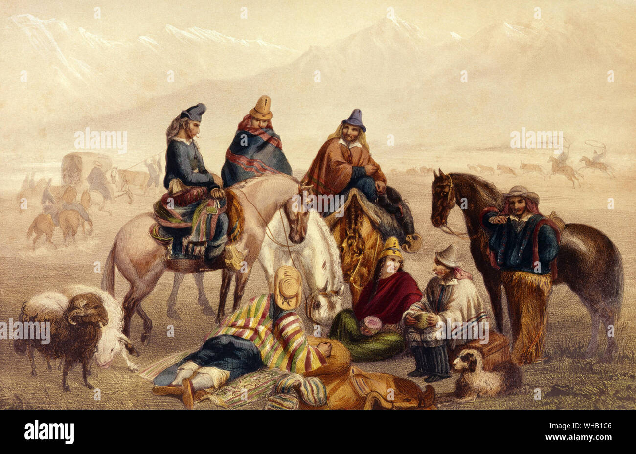 Kostüme der Chilenischen Rustics - Historia FISICA Y Politica de Chile von Claudio Gay 1854. Foto: John Freeman Stockfoto