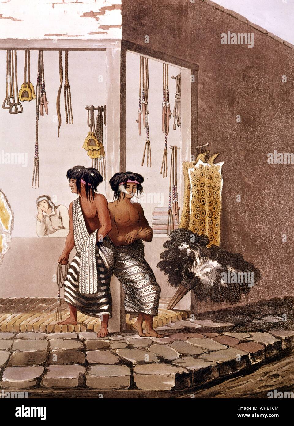 Pampa Inder in einem Geschäft auf dem indischen Markt von Buenos Aires. Vom malerischen Illustrationen von Buenos Aires und Montevideo durch E.E.V. 1820.. Foto: John Freeman Stockfoto