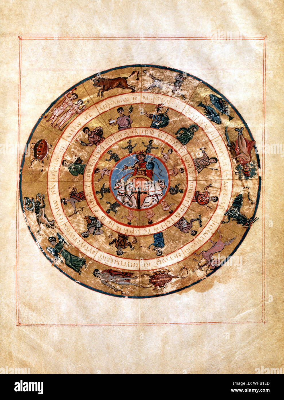 Astrologie von Katina - Die Sonne ist sein Wagen und die Zeichen des Tierkreises sind auf dieser Byzantinischen Abbildung gezeigt (AD 820) zu Ptolemäus Abhandlung über Astrologie, die tetrabiblos.. Stockfoto