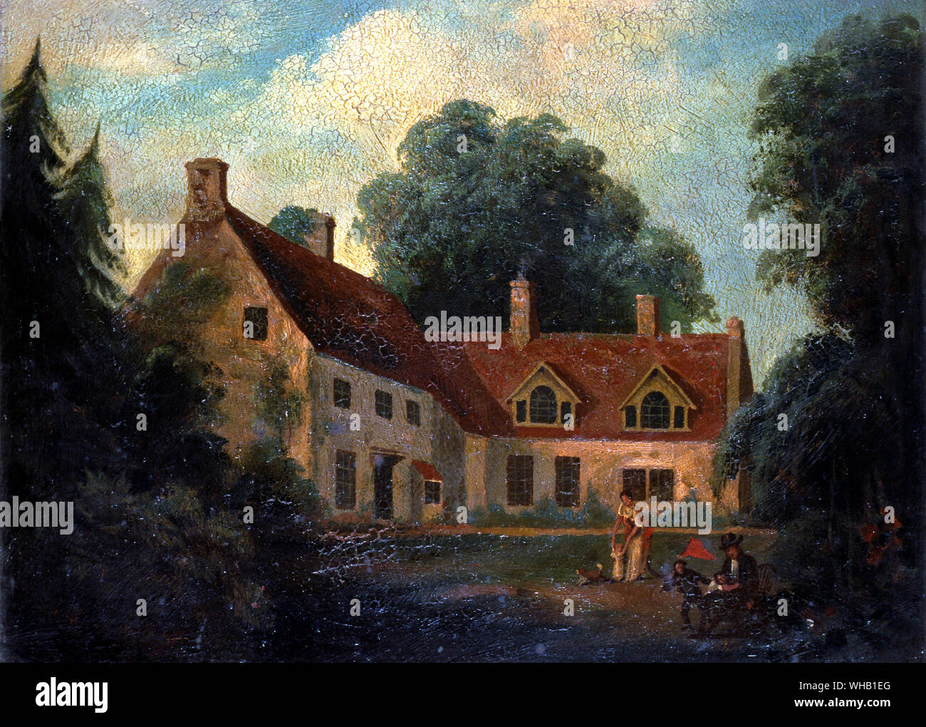 Das Pfarrhaus Haus, Burnham Thorpe, gemalt von Franz Pocock. Nelson kann der Junge im Vordergrund, winkt eine Fahne.. National Maritime Museum. Stockfoto