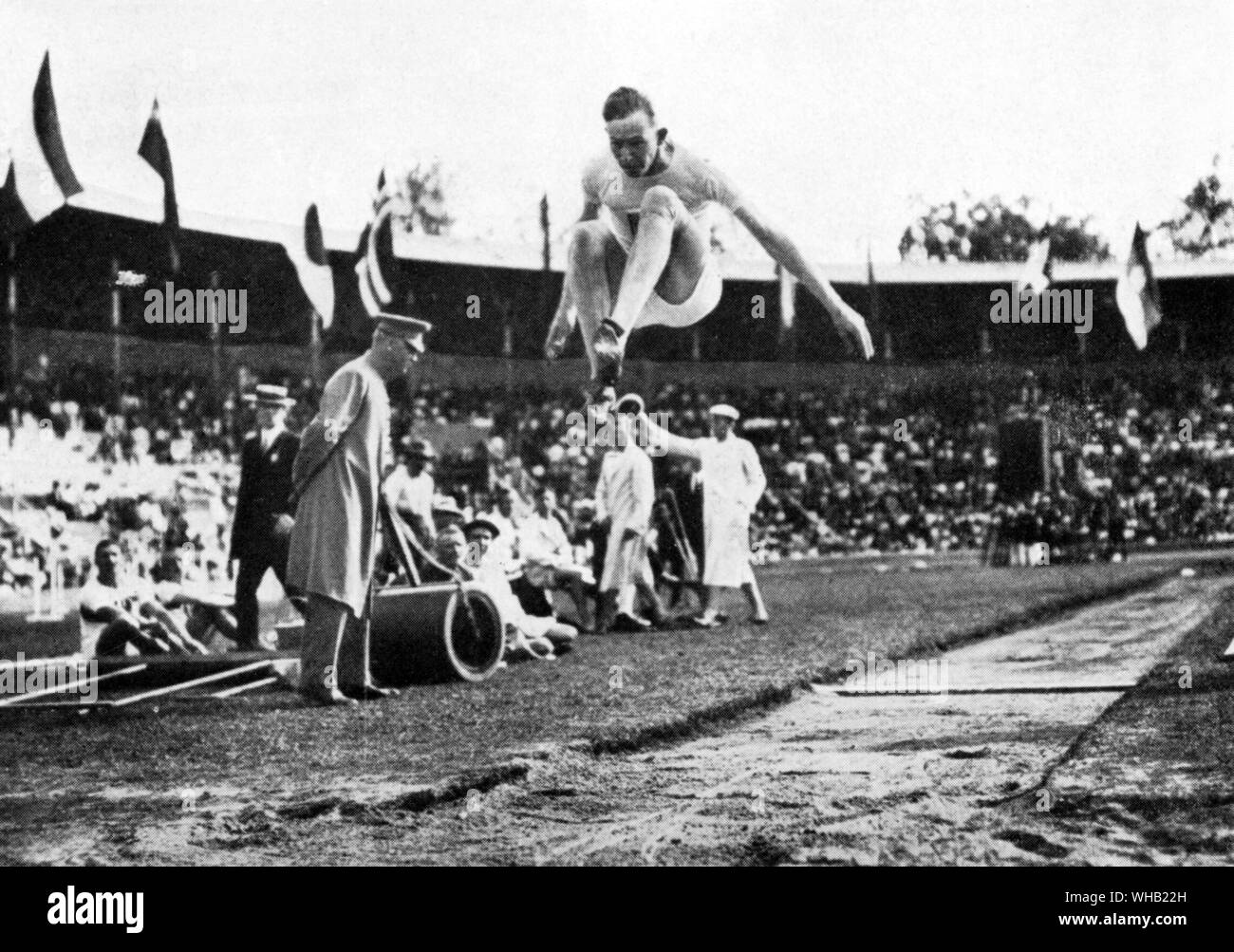 Albert Gutterson (Usa) Sieger des laufenden ausgedehnter Sprung bei den Olympischen Spielen in Stockholm. 1912. . Stockfoto