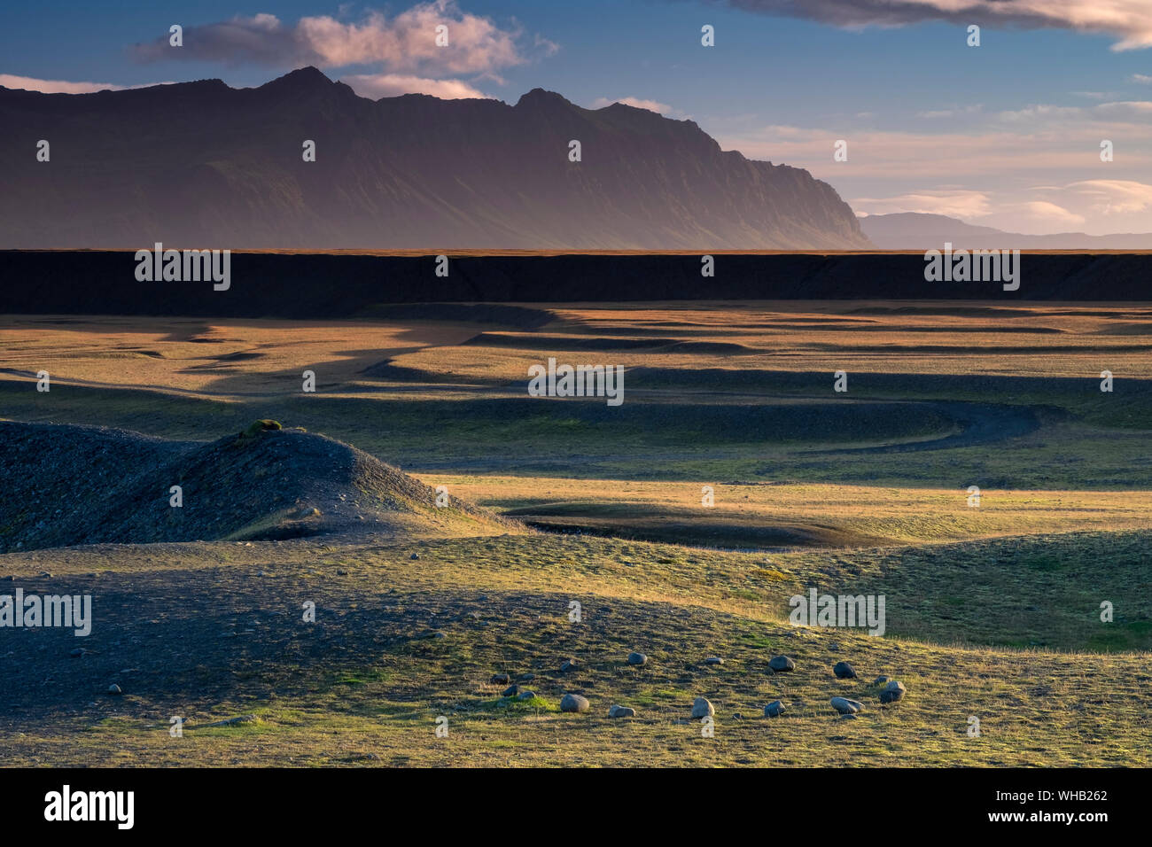 Vulkanische Landschaft & Stone Circle, in der Nähe der südlichen Island Jokulsarlon Stockfoto