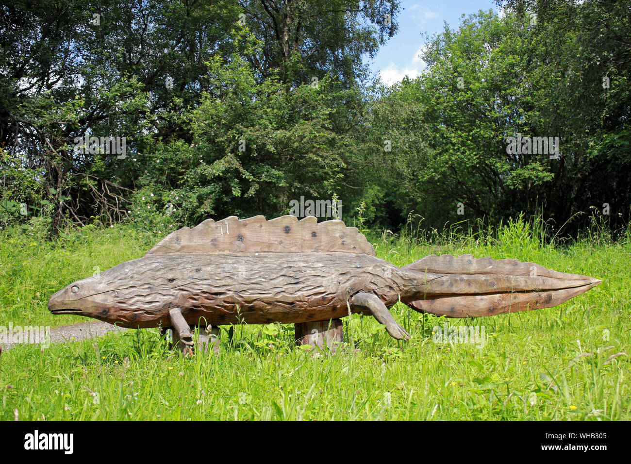 Great Crested Newt Skulptur an Potteric Carr Nature Reserve, Yorkshire Stockfoto