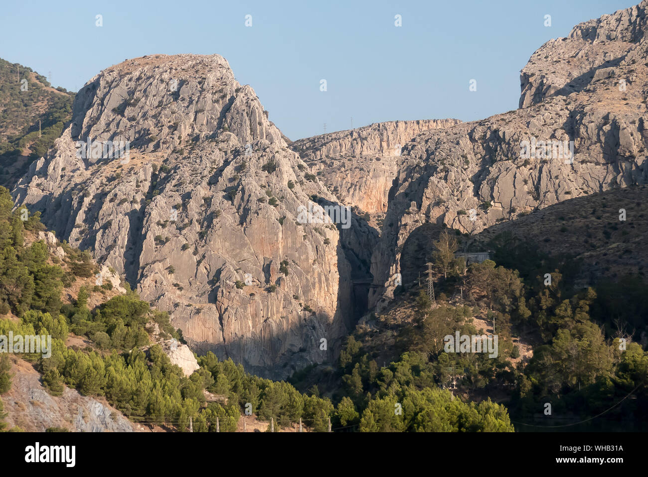 Spanien: Die Desfiladero de los Gaitanes am südlichen Ende der Caminito del Rey Gehweg Stockfoto