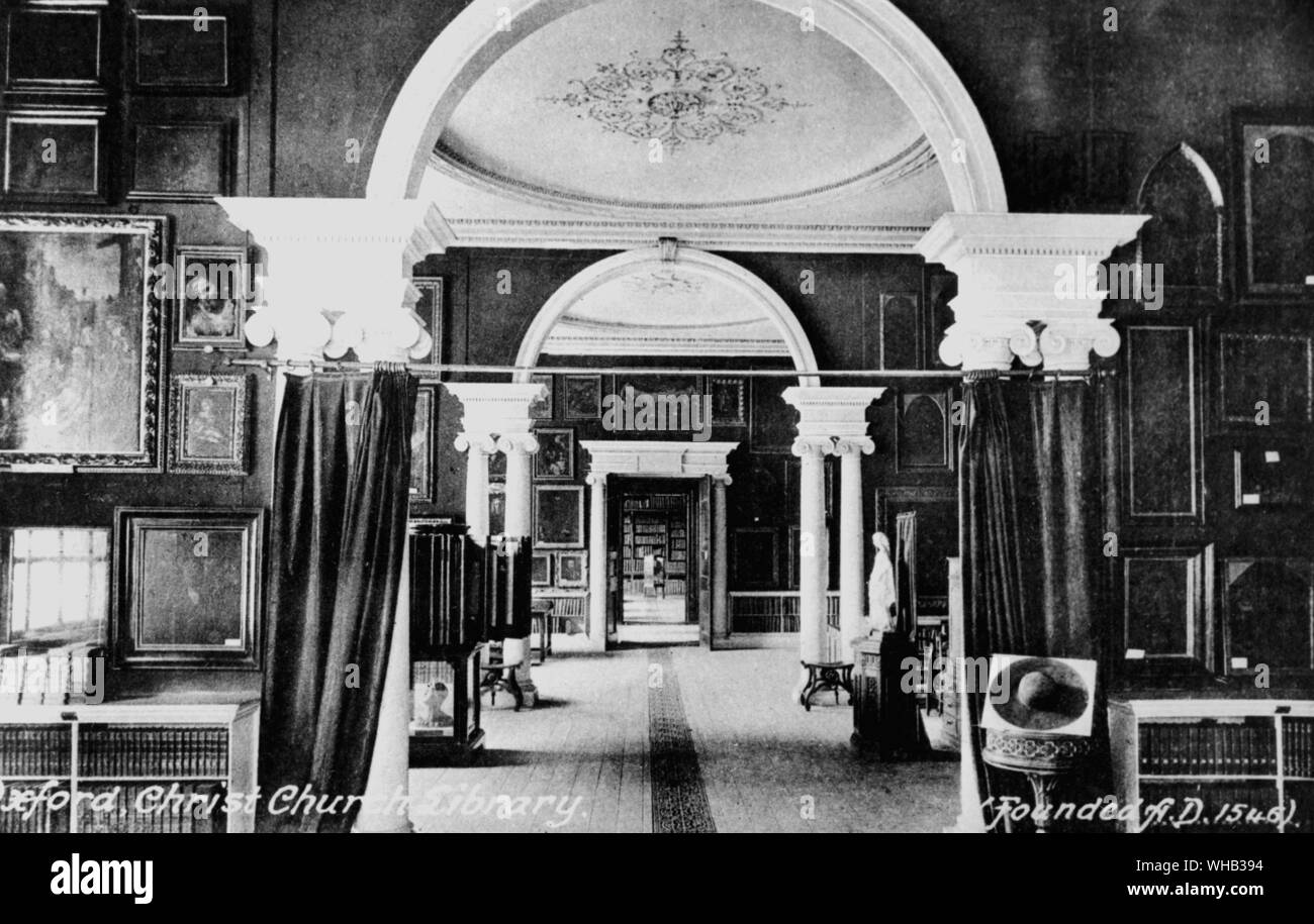 Oxford Christchurch Innenraum der Bibliothek von Alte Postkarte 1930s Stockfoto