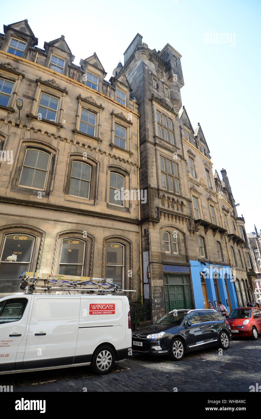 Indien Gebäude an der Victoria Street in Edinburgh. Gebäude Arbeit fährt auf die neue exklusive Jungfrau Hotel in Edinburgh. Stockfoto