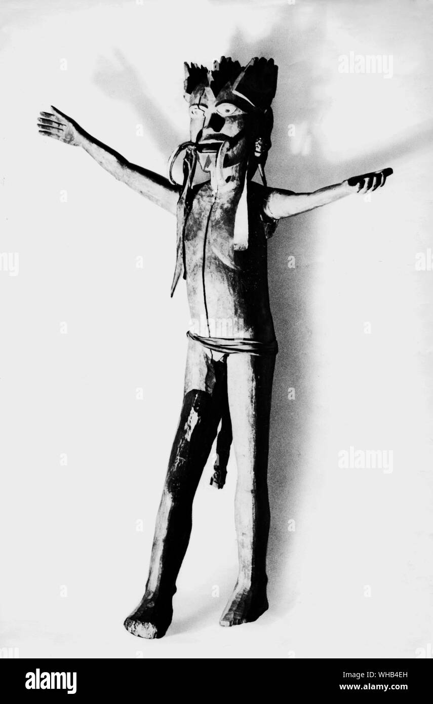Die tusked Holz- Bild eines Schutzgeist, von den Nikobaren. Stockfoto