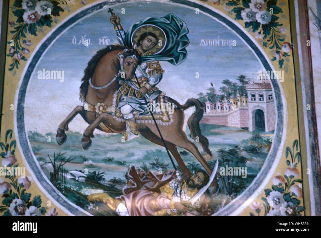 Mittelalterliche Wandmalerei - Bachkovo Kloster, Bulgarien.. Stockfoto