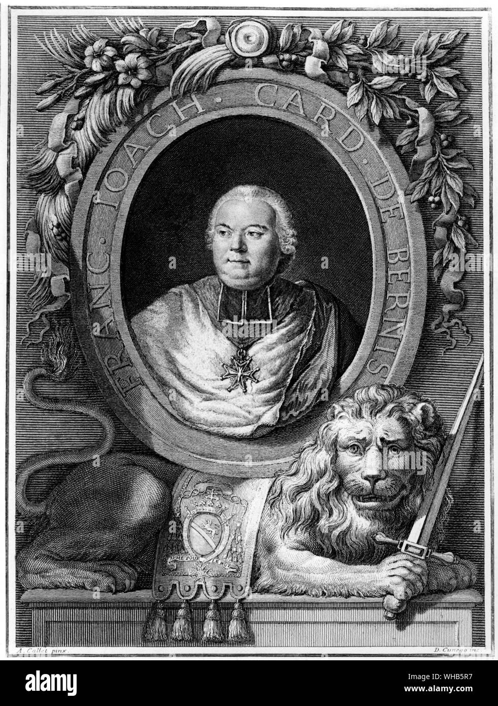 Gravur von François-Joachim de Pierre de Bernis, französischer Kardinal und Staatsmann. Stockfoto