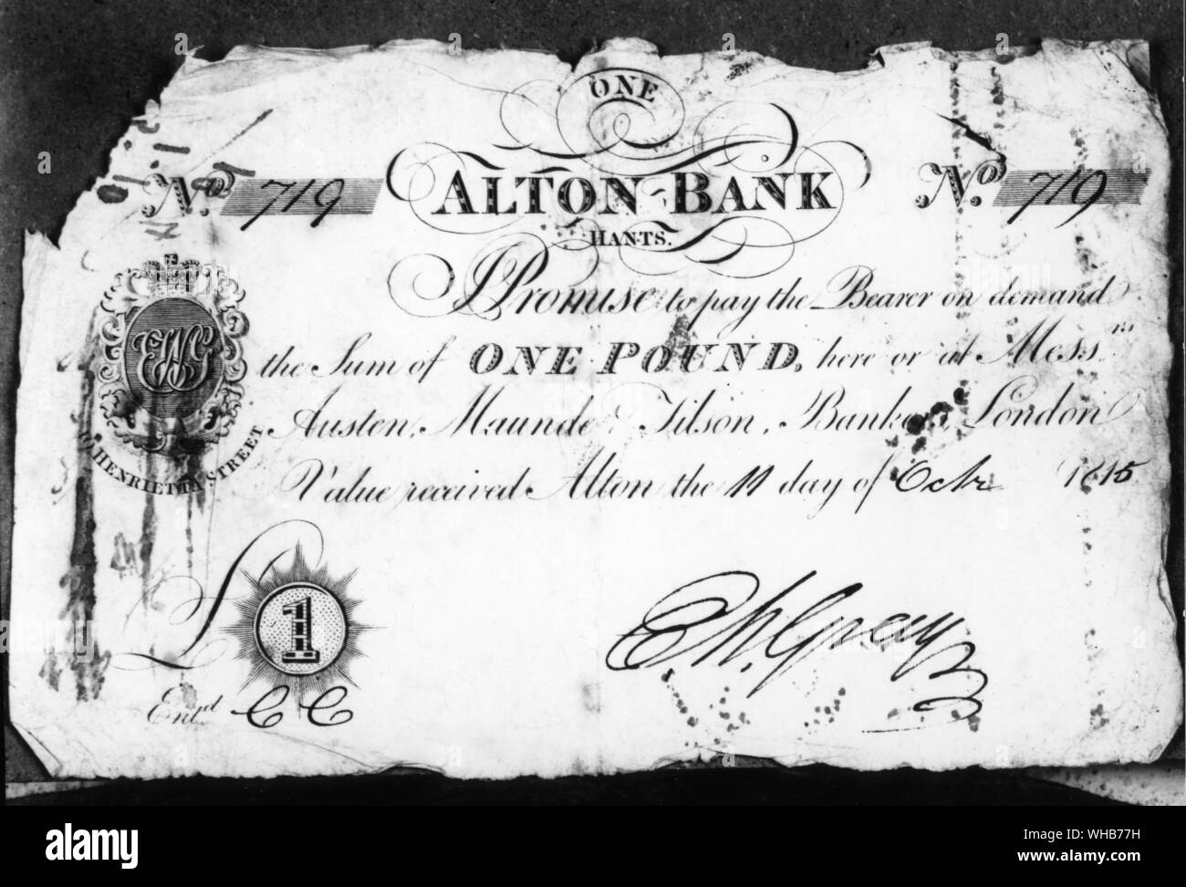 Alton Bank - ein Pfund Note Nr. 719. . Stockfoto
