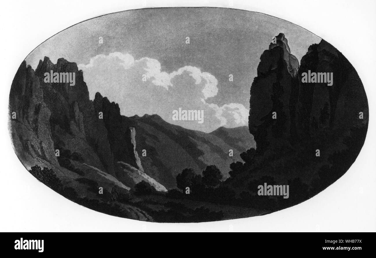 W. Gilpin - Bemerkungen zum malerischen Schönheit 1786 - Gatesgouth Dale - Berge und Seen von Cumberland und Westmoreland, Bd. I.. Stockfoto