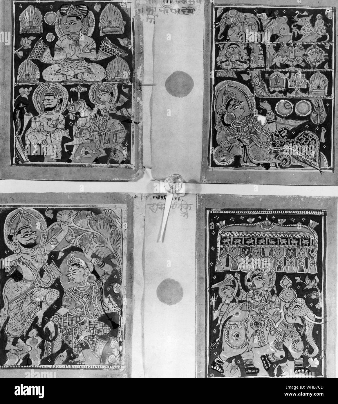Die Anbetung der Eiche. In Indien war ein Feuer mit geistiger Kraft dieses 15. Jahrhundert Jain Malerei verbunden zeigt das Ritual des Penanace der fünf Brände die fünfte, die Sonne und ihre spirituellen Kräfte absorbiert. Stockfoto