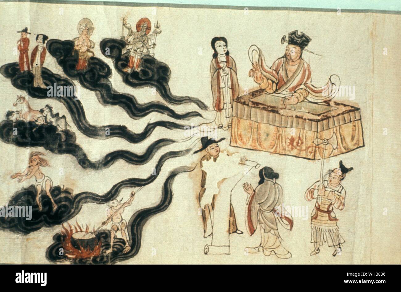Höhlen von 1000 Buddahs, Tunhuang: Könige von Stahl, den Vorsitz über die Hölle - Japanische Grafik Stockfoto