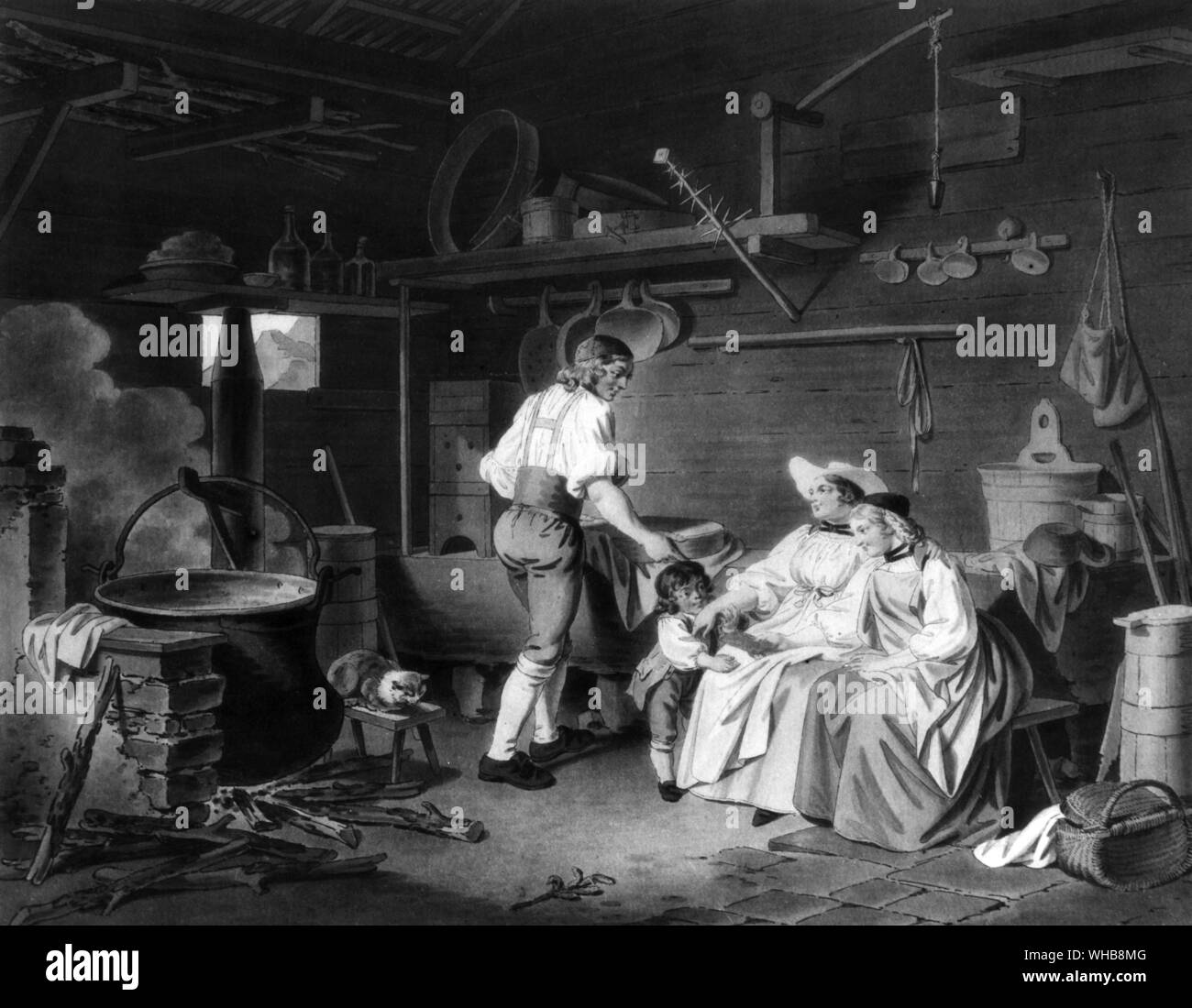 La visite au Chalet - Besuch des Chalet - Malerei von Sigmund Freudenberger, 1745 - 1801 Schweizer Künstler. . Stockfoto