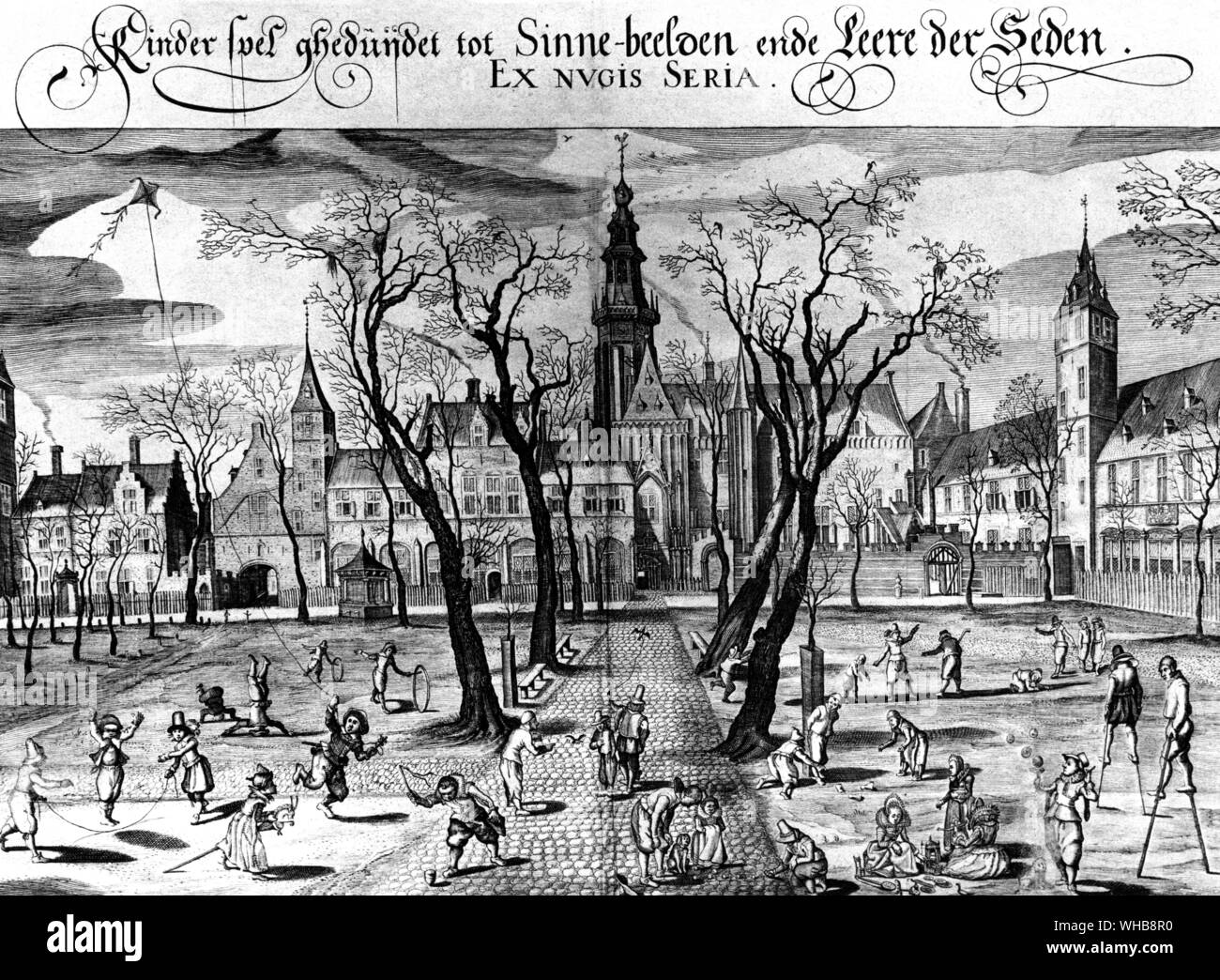 Alltag - Erste Beweise für die Fliegen von Drachen in Europa. Niederländisch oder Deutsch. 16. Jahrhundert. Stockfoto
