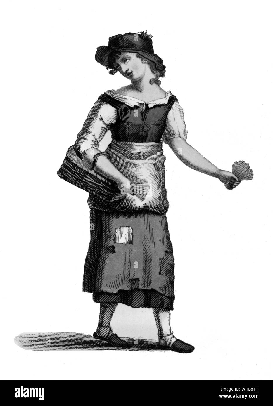 Mädchen mit den Schwefelhölzern 1819 erstellt und von T.S. Busby geätzt. Stockfoto