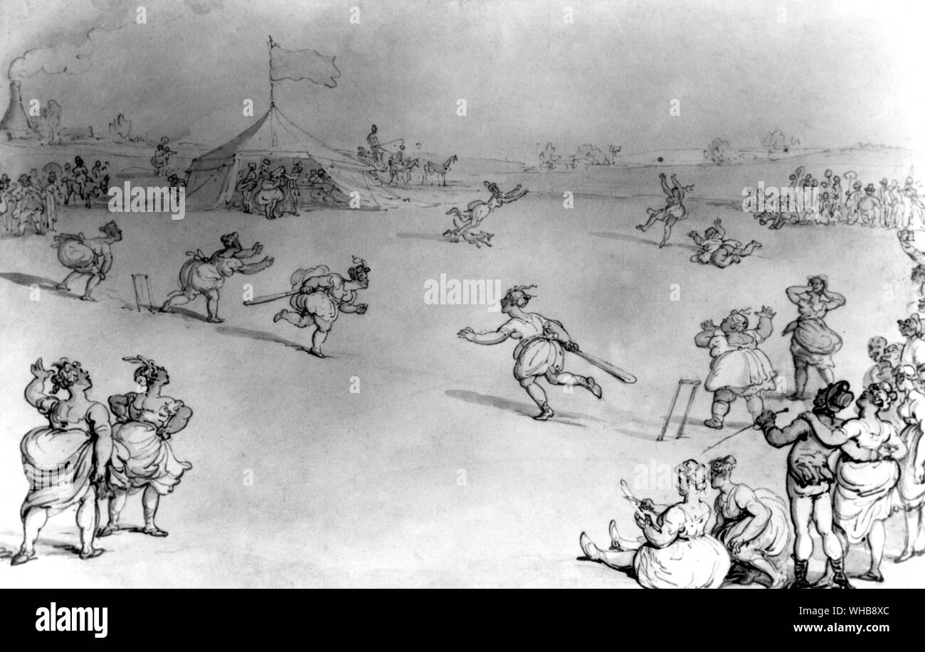 Die Damen von Surrey und von Hampshire, 1811, von Thomas Rowlandson - Aquarell in der Marylebone Cricket Club, London. Stockfoto