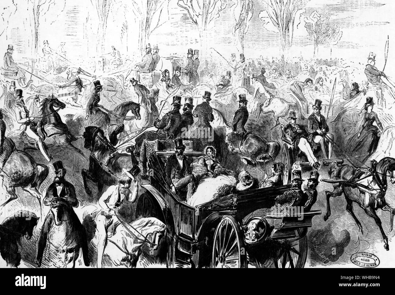 Promenierenden an der Pferderennbahn Longchamp 1862 Stockfoto