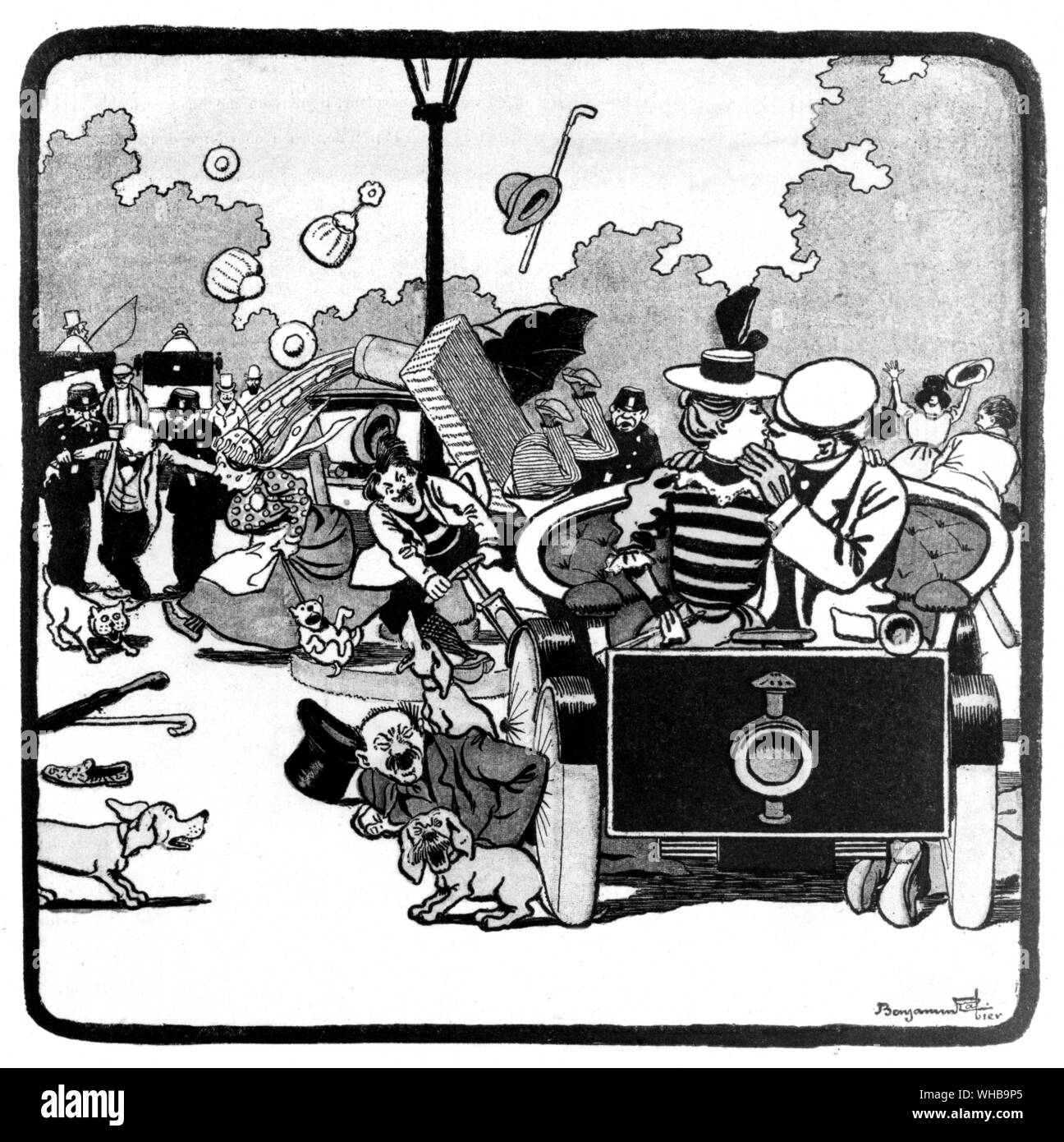 Cartoon - fahrendes Humor. Er: Meloise! .... Sie: Gaston! .... Von Le Rire (humor Magazin) 1899. Stockfoto