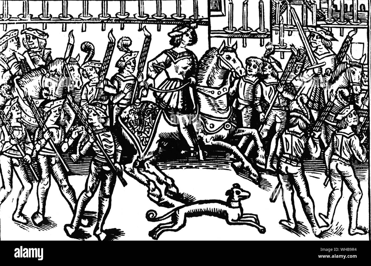 Francois reiten durch Saint-Denis auf seinem joyeuse Eintritt in Paris im Jahr 1515. 15. Februar 1515 Stockfoto