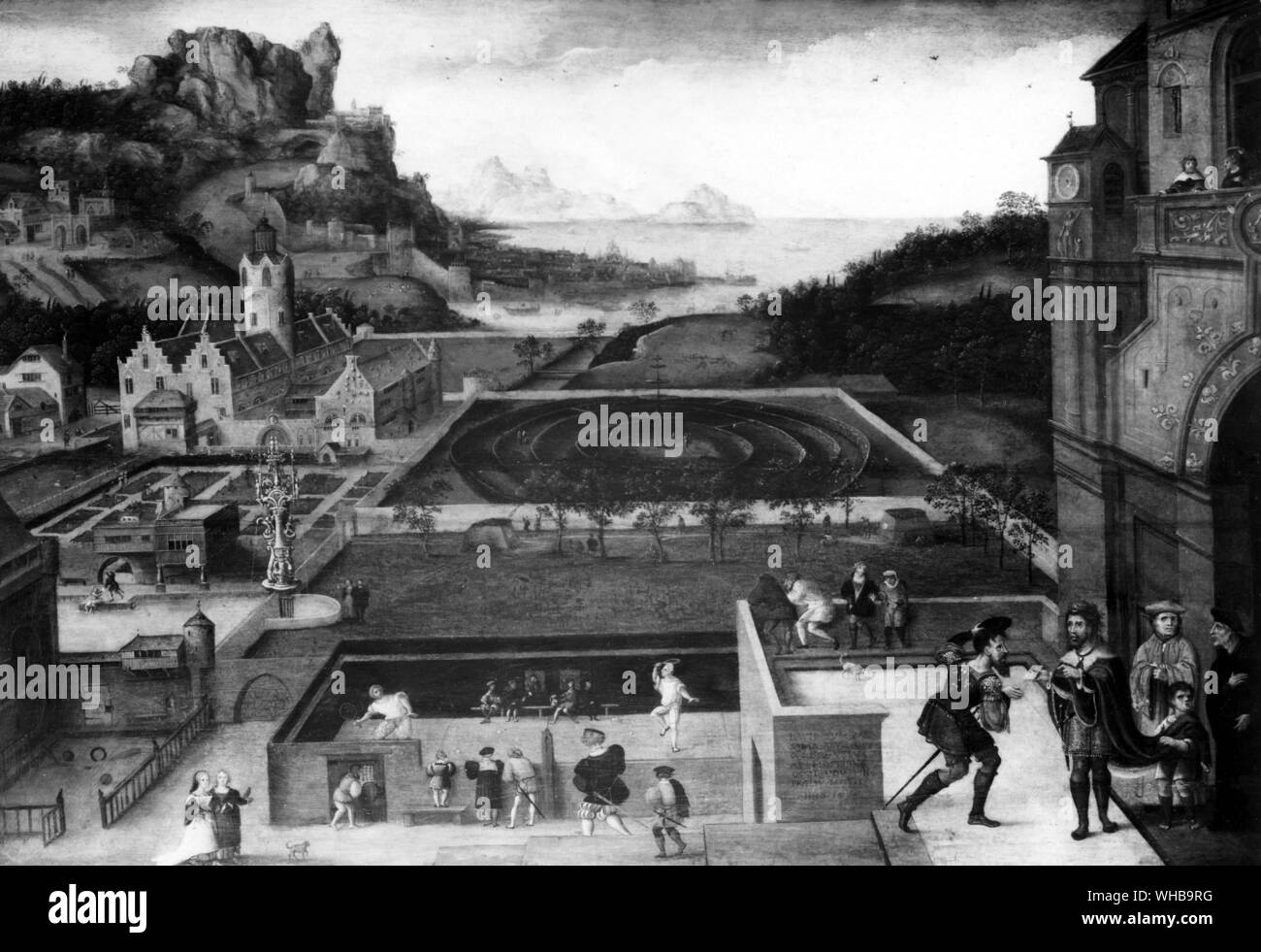 Tennis, der Art, die ich in Amboise, aus einem Italienische Malerei gespielt von Francois. 16. Jahrhundert Gericht Szene, die die Geschichte von David und Batseba. Stockfoto