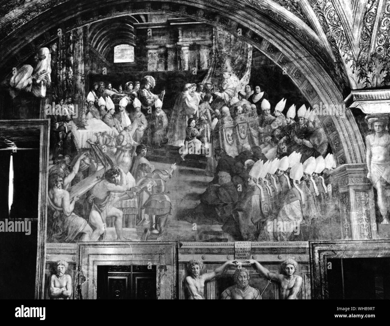 Francois I wie Karl der Große, von der die Fresken im Vatikan die Krönung Karls des Großen von Raphael (und Schüler) 1516 Stockfoto