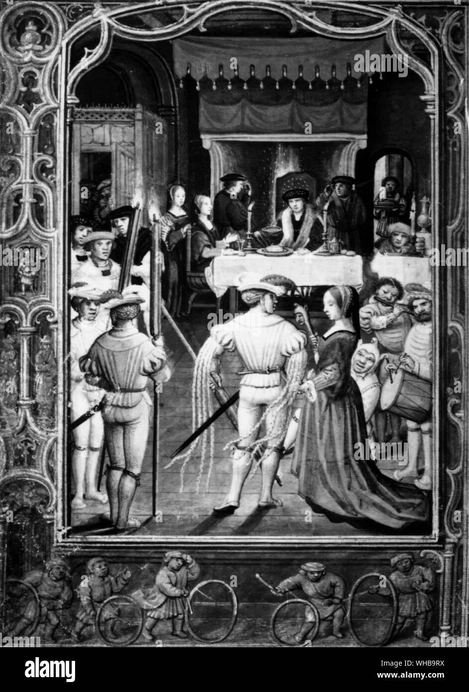 Ein großer französischer Herr beim Abendessen im frühen sechzehnten Jahrhundert Stockfoto