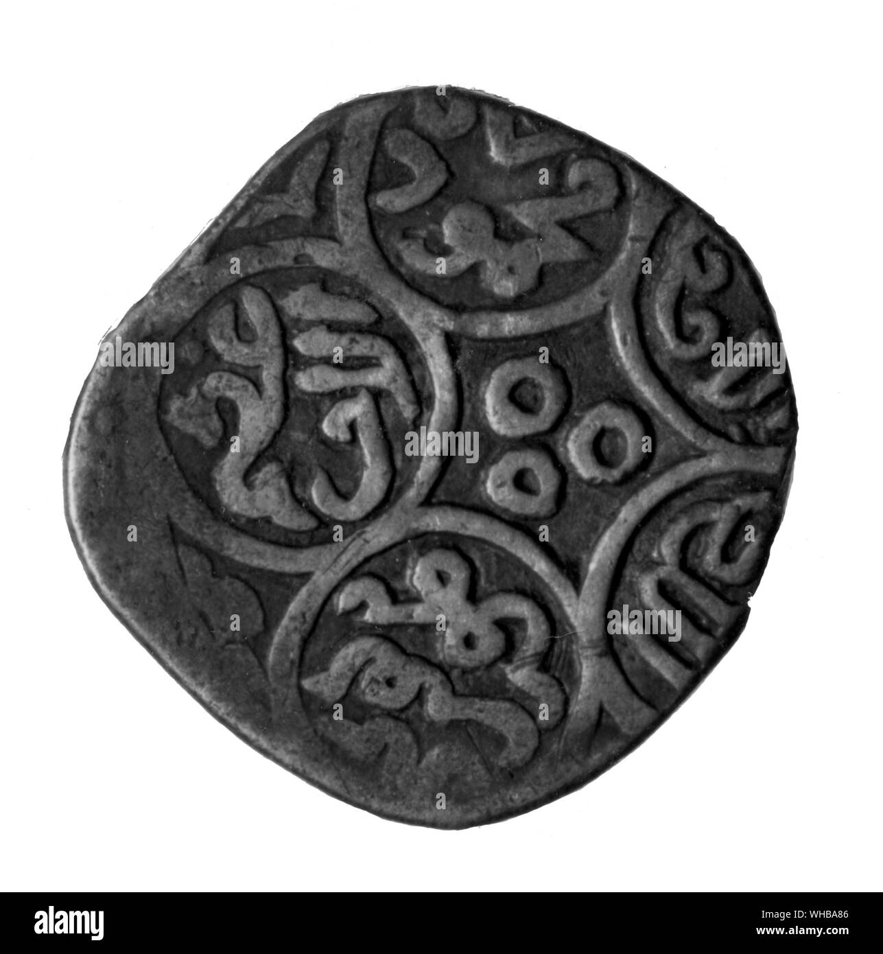 Eine Münze von Tamerlane mit den drei Ringe, sein Symbol gebildet. Stockfoto